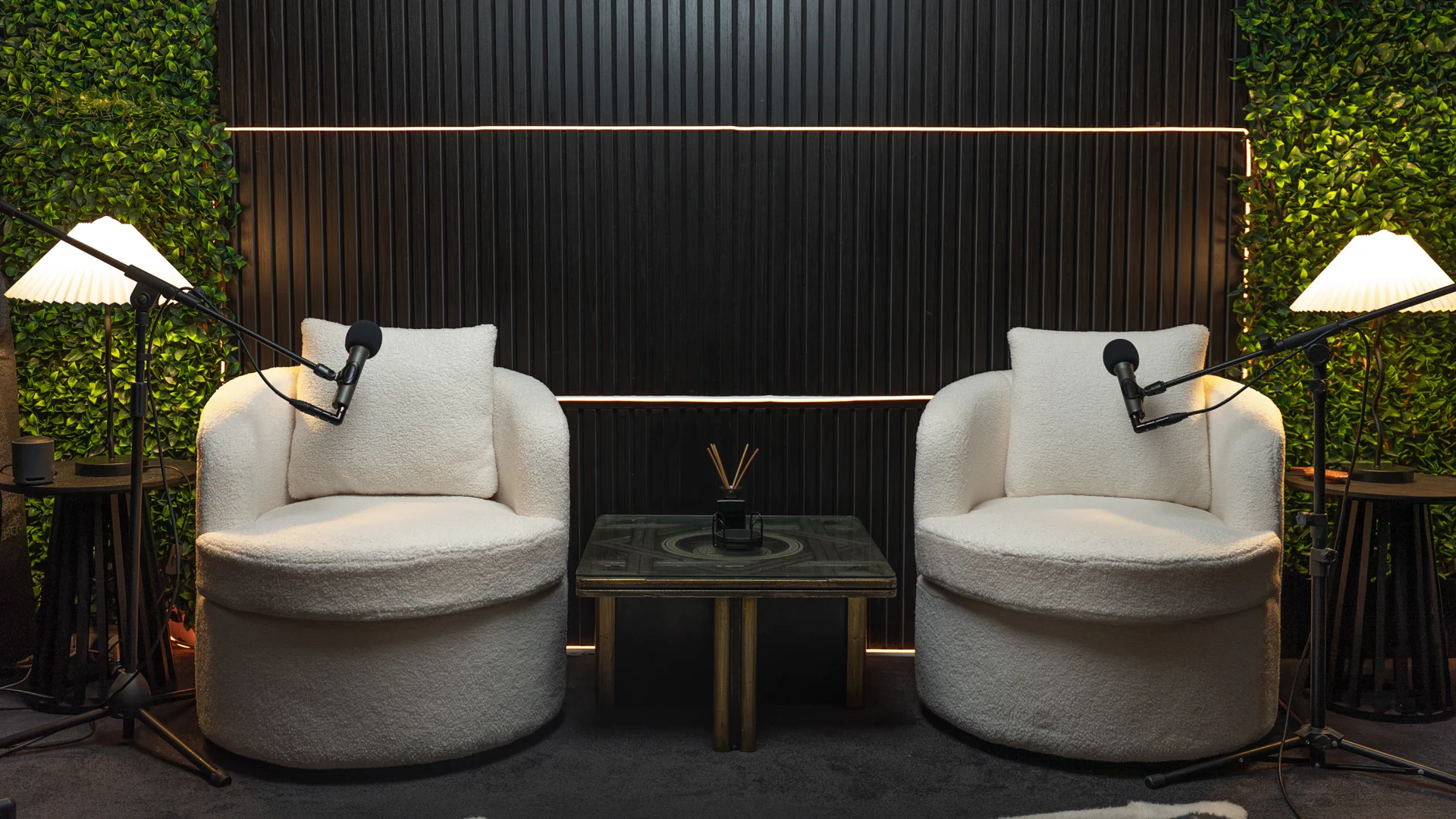 Podcast studio hire Sydney armchair setup at VV Studios