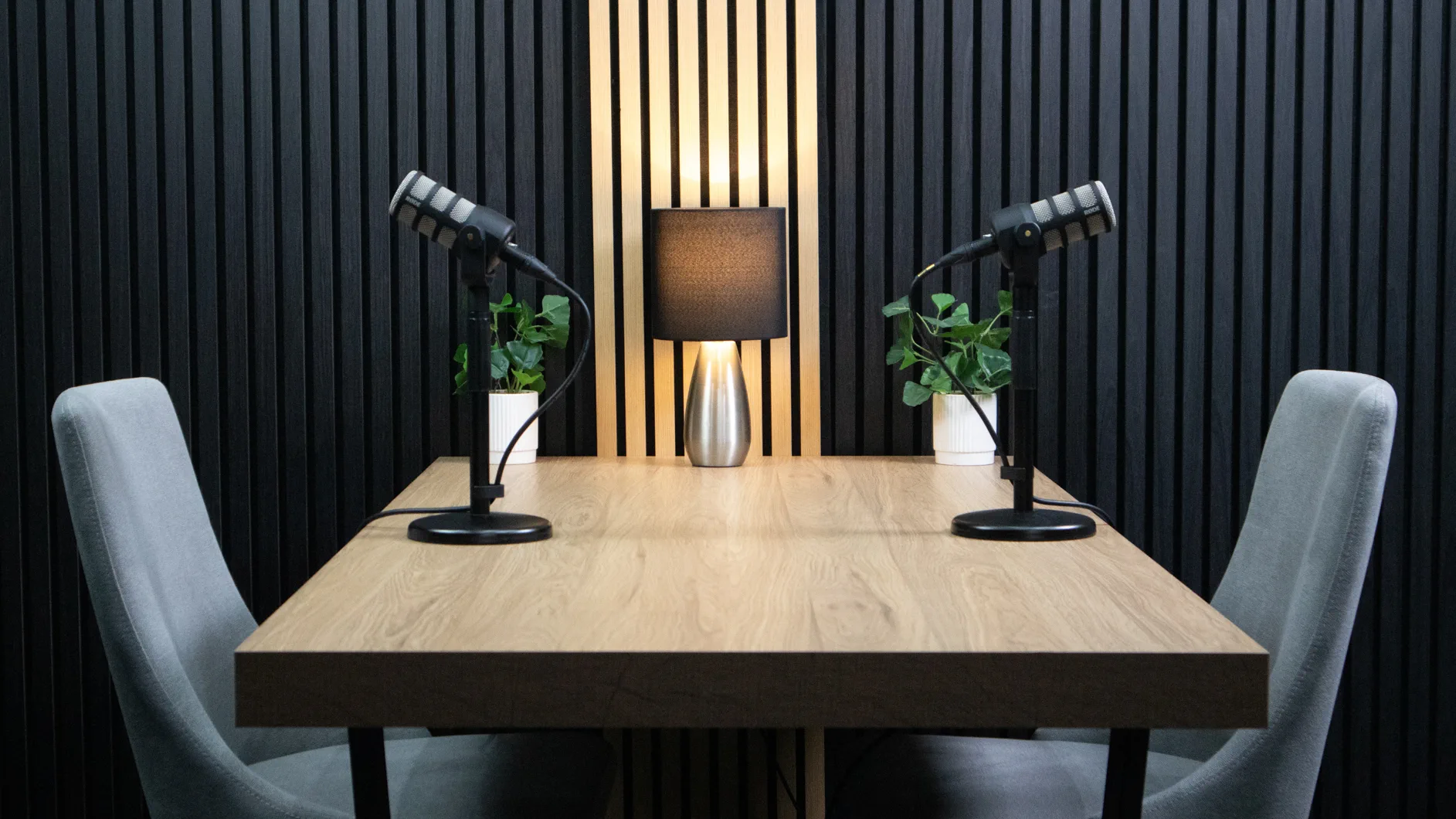 Podcast studio table setup for hire at VV Studios Sydney